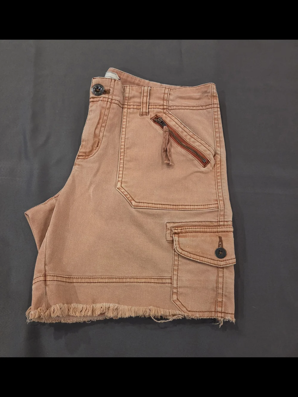 Free People Frayed-Hem Zip-Pocket Cargo Shorts Clay Size 4